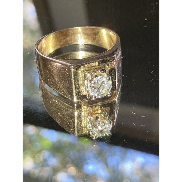 Diamond Solitaire in Wide 10k Gold Band - Picture 1 of 8